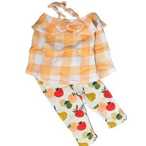 Mud Pie plaid tunic fruit leggings set apple pear orange 12-18m 24m/2T 4T 5T